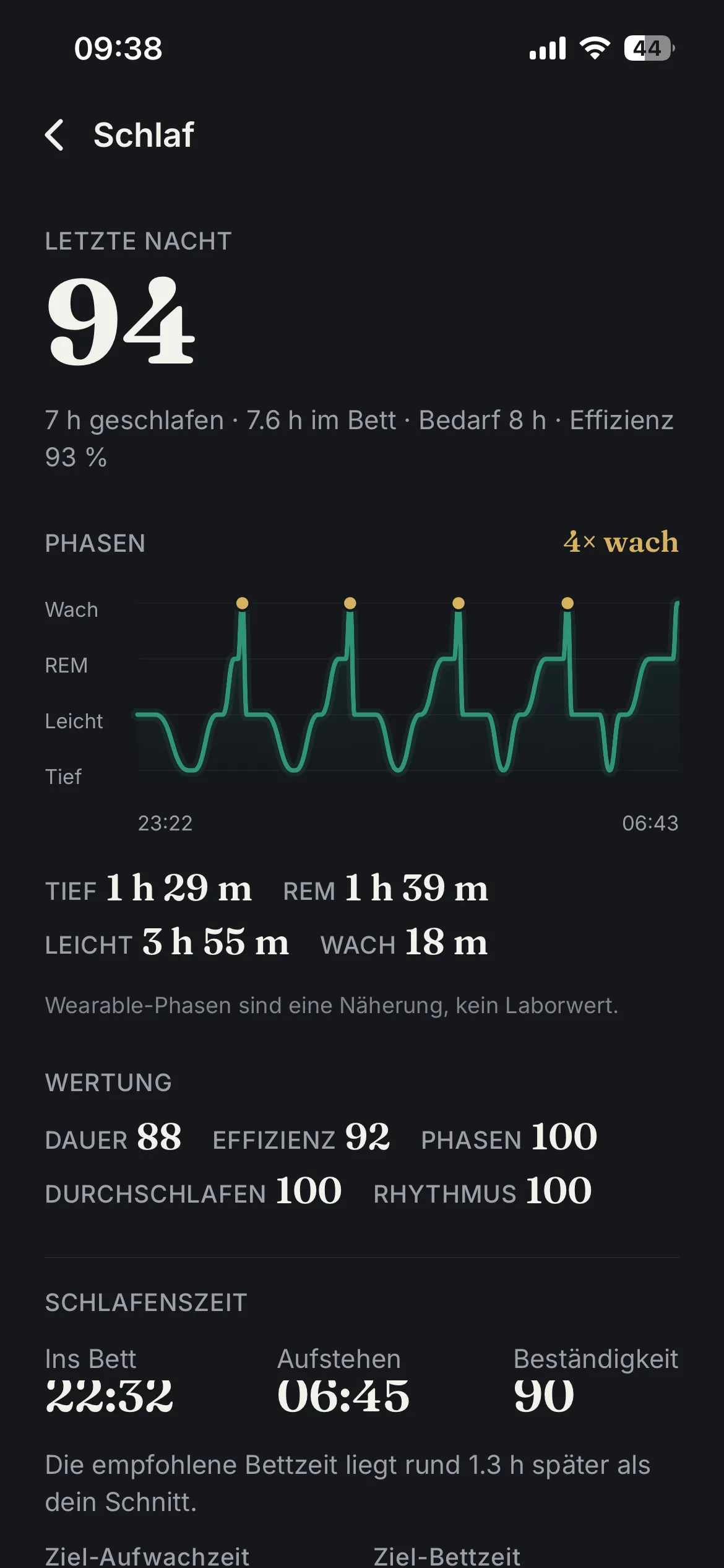 Sleep detail with stages and efficiency