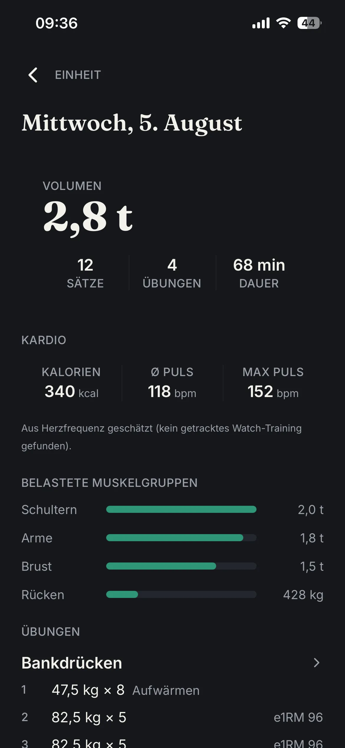 Aellic Train workout log with ghost sets